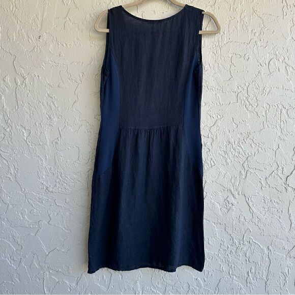 MADE IN ITALY Linen Lagenlook Sleeveless Dress Size Small Pockets Relaxed Loose - Picture 4 of 8